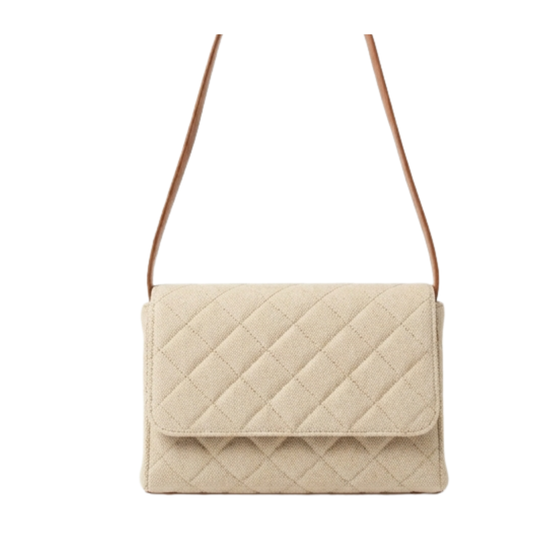 Premium Beige Canvas Shoulder Bag with Brown Leather Accents - Durable Daily Tote for Women
