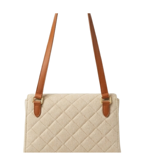 Premium Beige Canvas Shoulder Bag with Brown Leather Accents - Durable Daily Tote for Women
