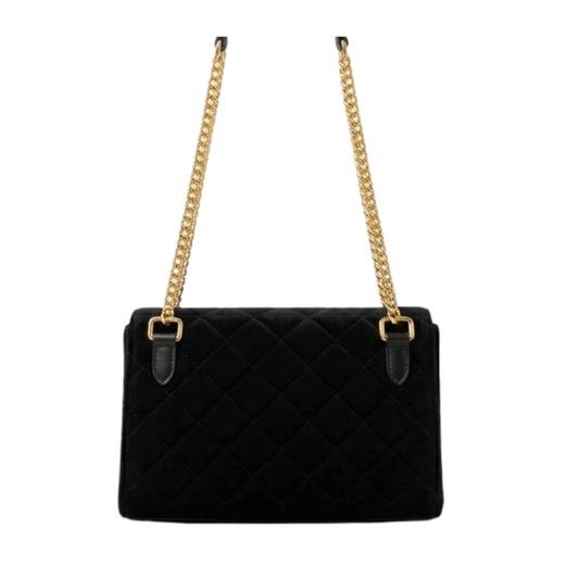 Luxury Black Quilted Velvet Shoulder Bag with Gold Chain Strap - Elegant Evening Handbag for Women